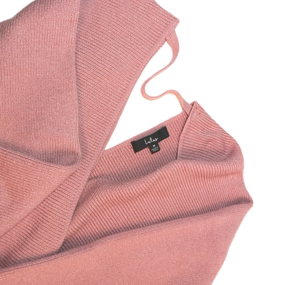 Lulus Rose Pink Knit Faux-Wrap Long Sleeve Sweater Size Medium - Picture 6 of 6